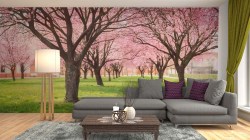 Woonkamer fotobehang roze bloesem